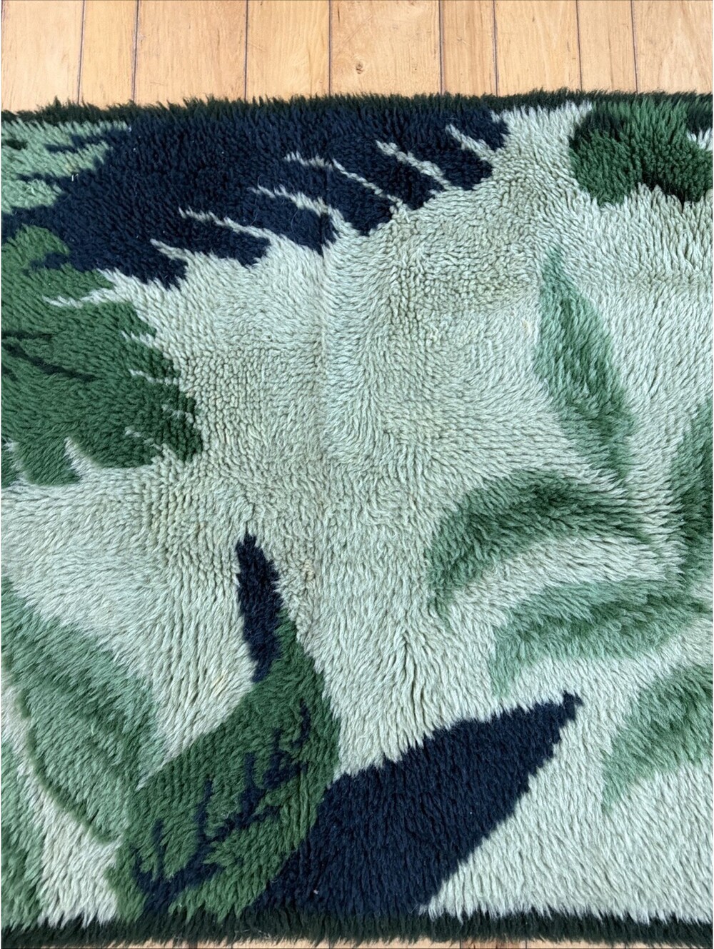 Vintage MCM Latch Hook Rug Shag Tropical Palm Leaf Green Boho 1970s Retro 27x39 - Picture 3 of 7